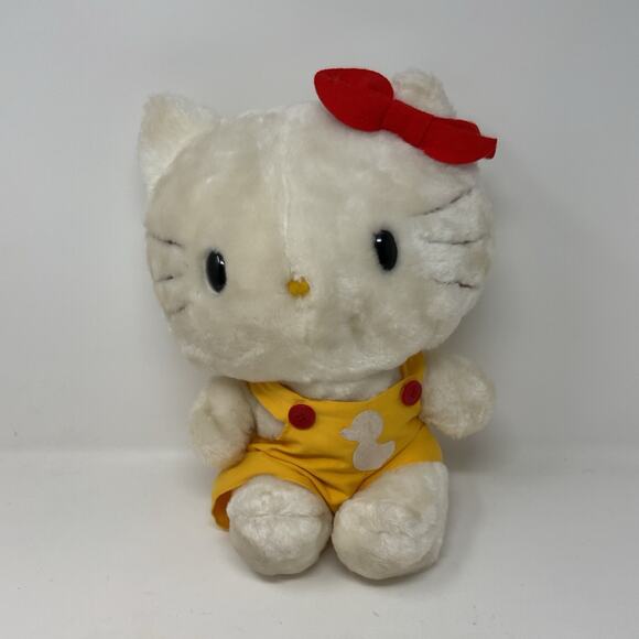 Hello Kitty Other - Hello Kitty Yellow Duck Overalls Red Bow Vintage 1980’s Stuffed Plush Animal